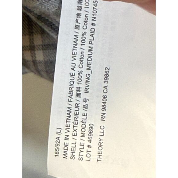 Theory Men's Ivory Size Large Multi Irving Medium Plaid Woven Button Up Shirt - Picture 6 of 7